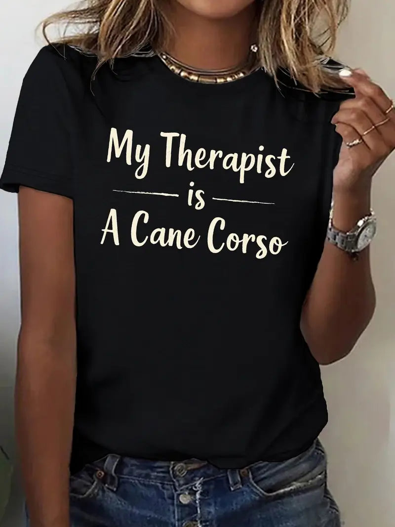 Women's "My Therapist Is A Cane Corso" T-Shirt