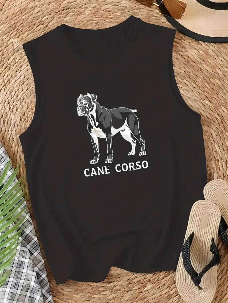 Women's Sleeveless Tank Top with Cane Corso Dog Illustration